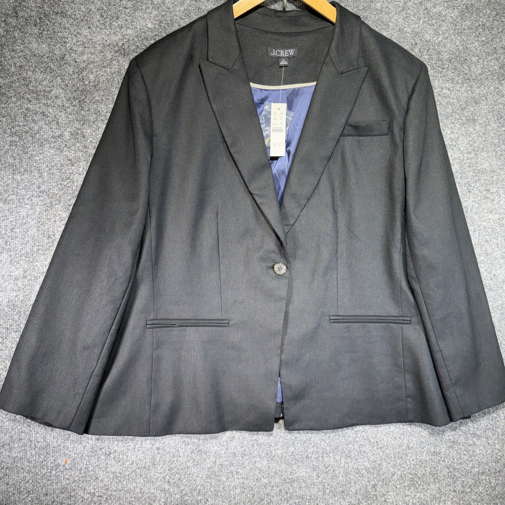 J.Crew Alexandra Blazer Women 24‎ Black Linen Blend CI487 Single Button New
